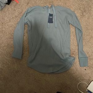 Hooded blue Abercrombie and Fitch waffle knit shirt